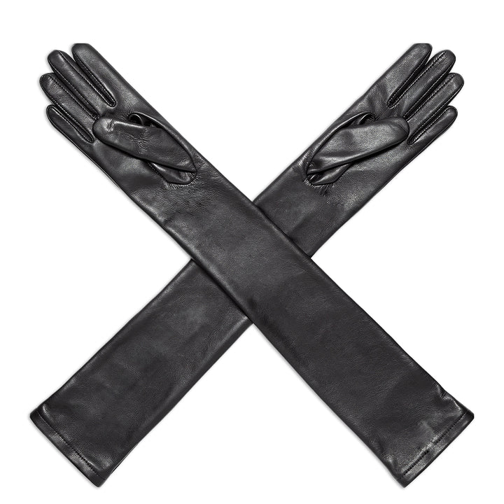 Guantes de gala de cuero hasta el codo (modelo 202) cuero negra