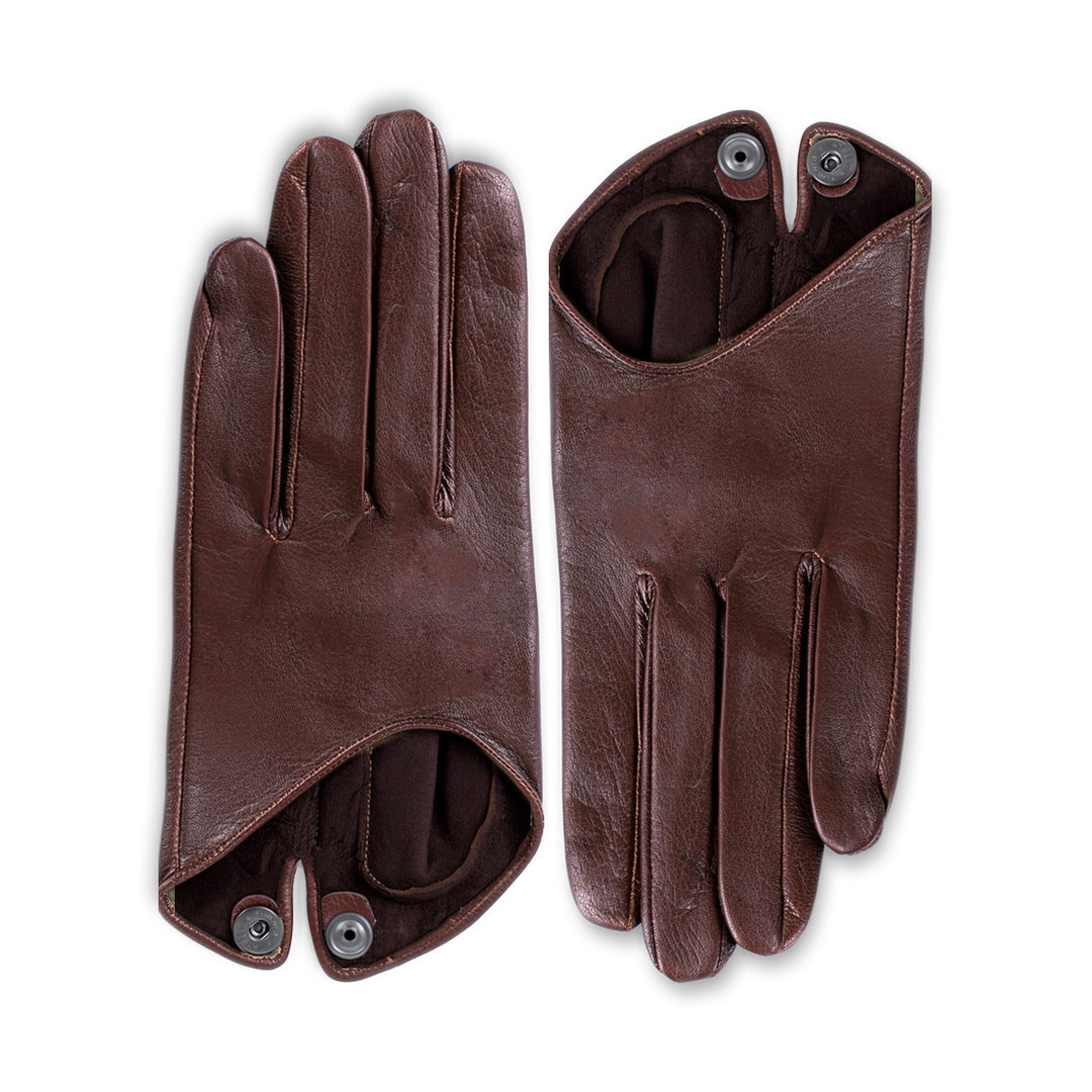 Extrakurze Handschuhe mit Knopf aus Leder (Modell 208) Leder braun