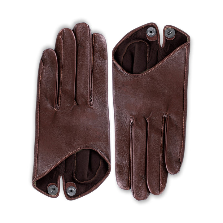 Extrakurze Handschuhe mit Knopf aus Leder (Modell 208) Leder braun