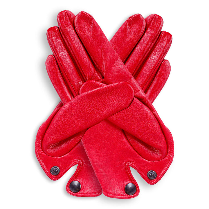 Extrakurze Handschuhe mit Knopf aus Leder (Modell 208) Leder rot – Fernando Berlin