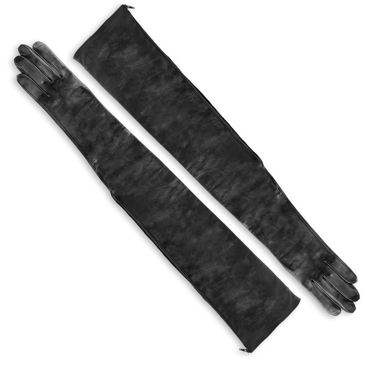 Gants de gala extra longs avec fermeture éclair (modèle 209) cuir noir