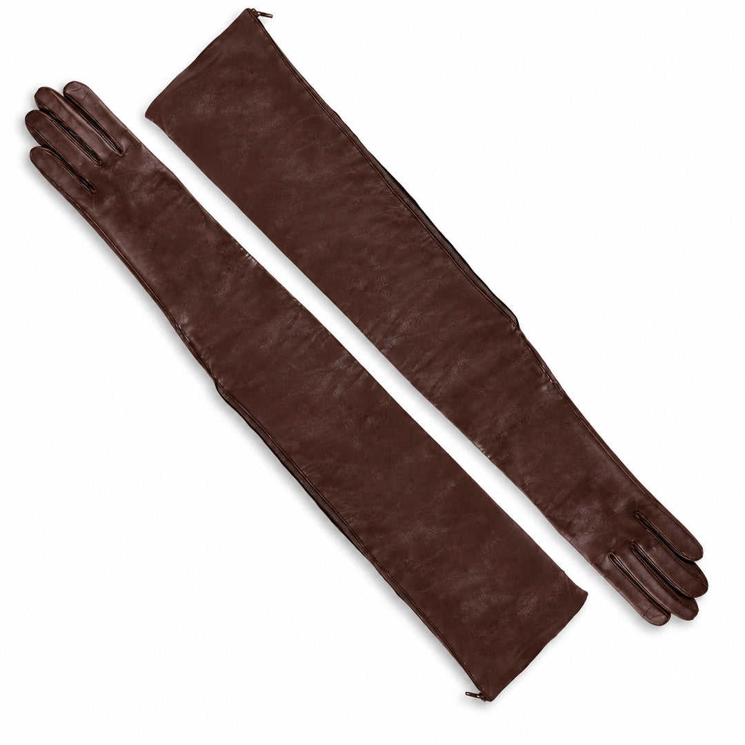 Gants de gala extra longs avec fermeture éclair (modèle 209) cuir marron