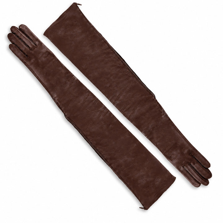 Gants de gala extra longs avec fermeture éclair (modèle 209) cuir marron