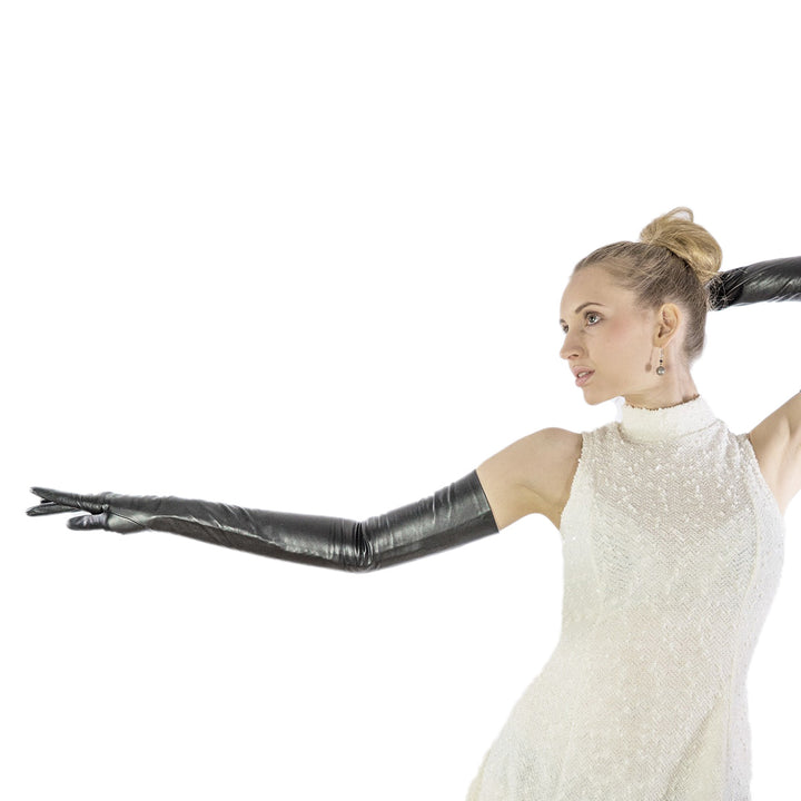 Gants de gala extra longs avec fermeture éclair (modèle 209) cuir noir