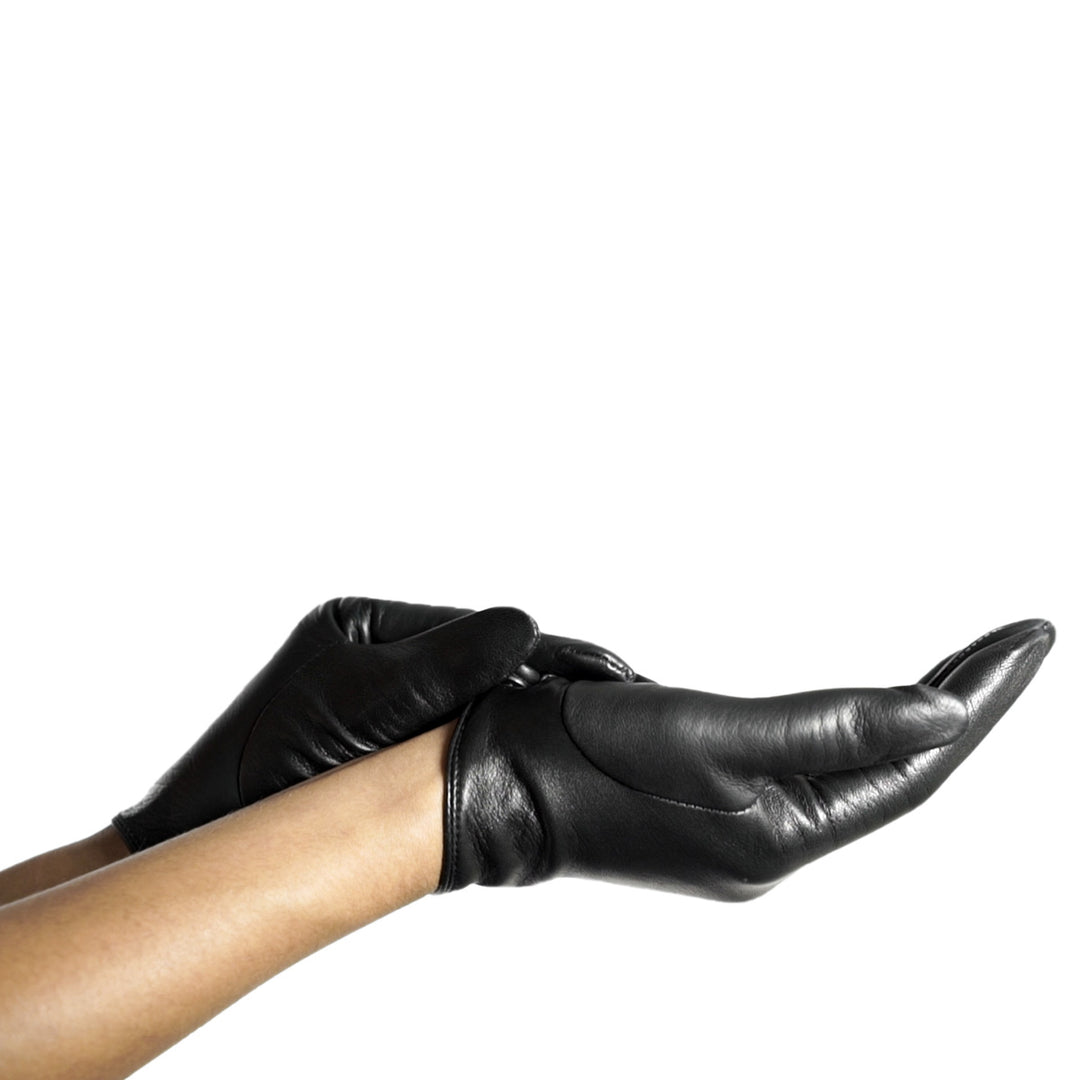 handschuhe maßanfertigung berlin Kurze Handschuhe aus Leder mit Knopf (Modell 210) Leder schwarz – Fernando Berlin