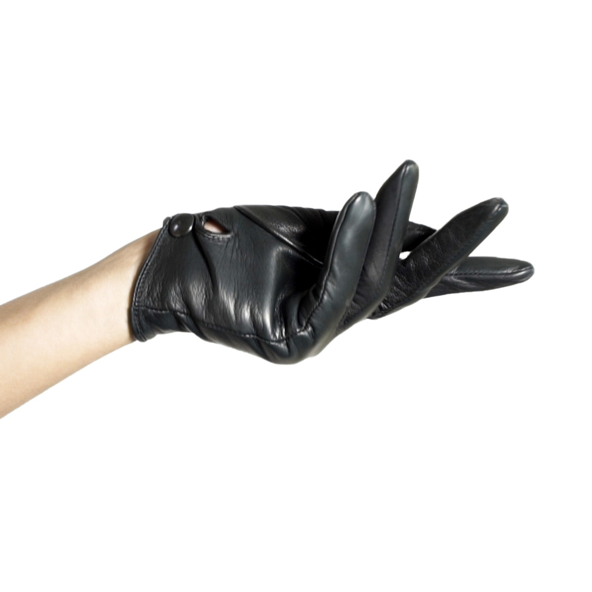 Short leather gloves with button (model 210) black leather