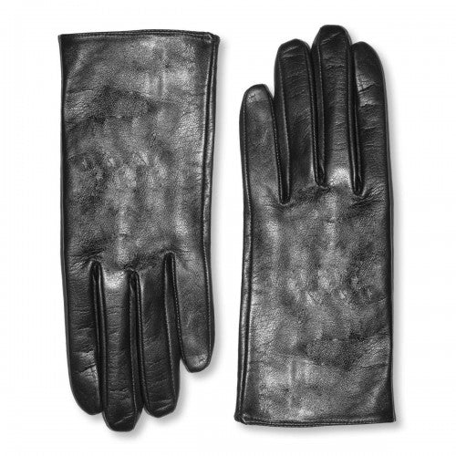 Short leather gloves with button model 210 black leather