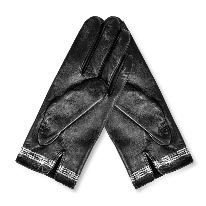 Short leather gloves with Swarovski® crystals (model 211) black leather