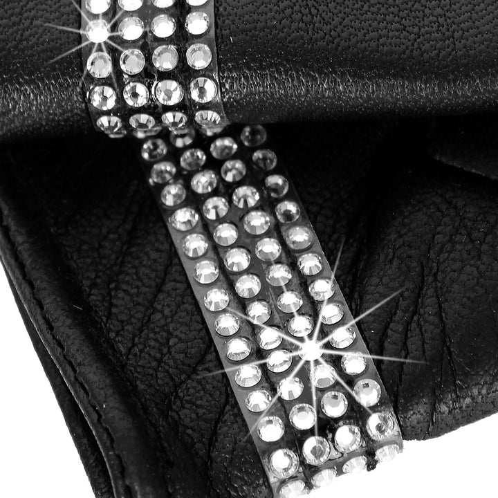 Short leather gloves with Swarovski® crystals (model 211) black leather