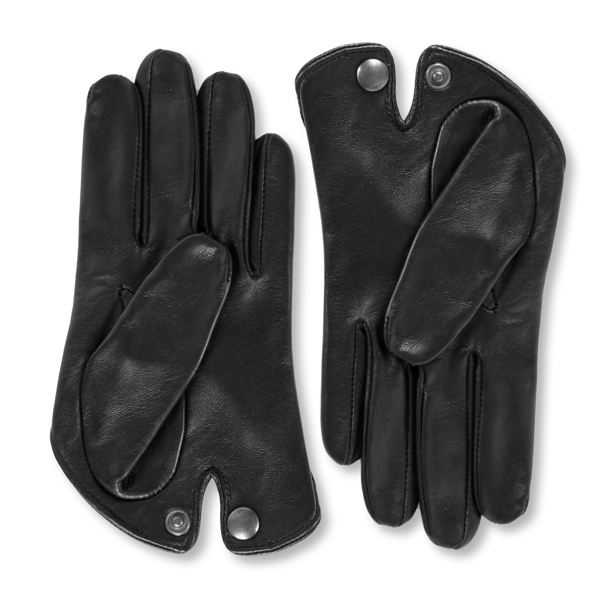 Short leather gloves with bow (model 213) black leather