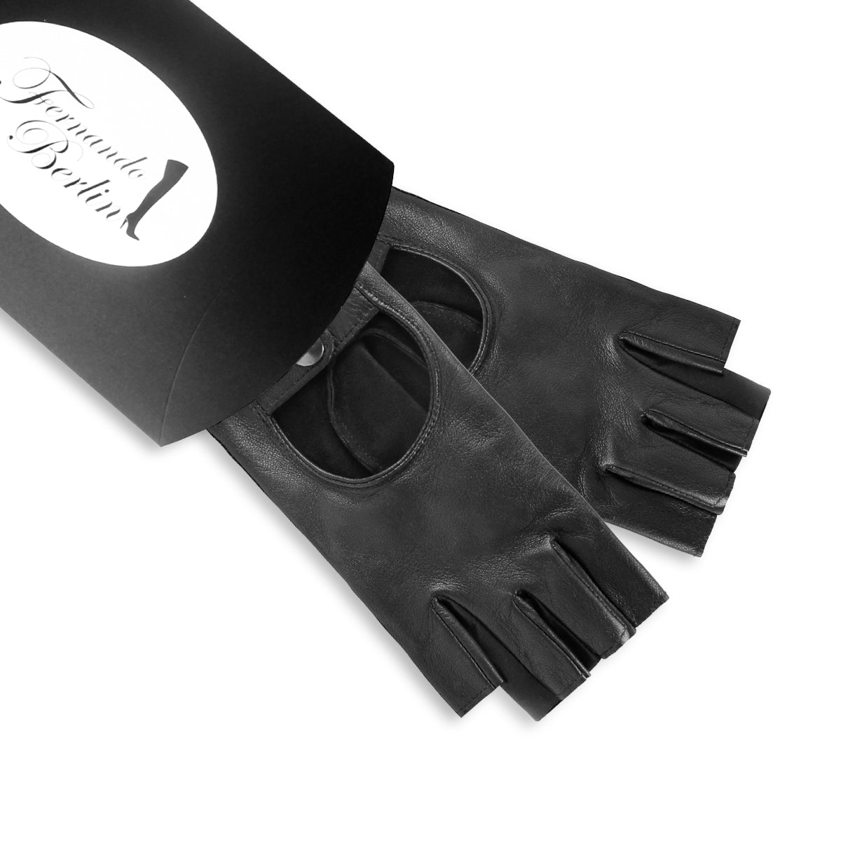 Fingerlose Autofahrer Handschuhe (Modell 222) Leder schwarz – Fernando Berlin