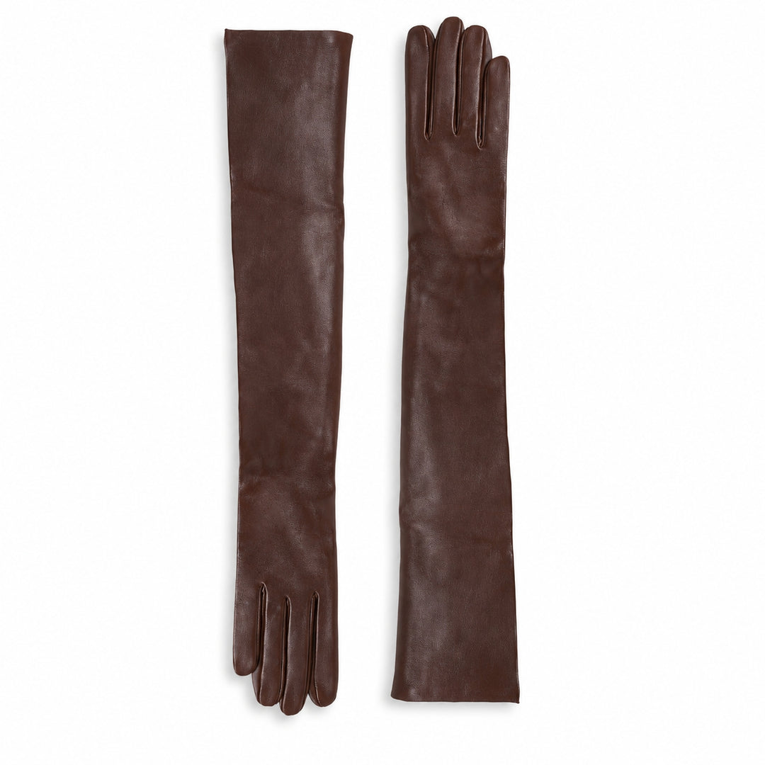 Lange Lederhandschuhe mit Gummizug (Modell 223) Leder braun