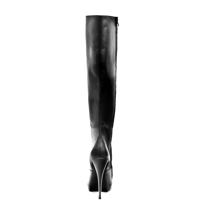 Bottes hauteur genou talons 14 cm à plateforme (modèle 303) cuir blanc