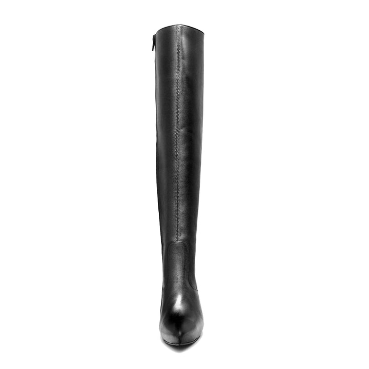 Bottes hauteur genou talons 14 cm à plateforme (modèle 303) cuir blanc