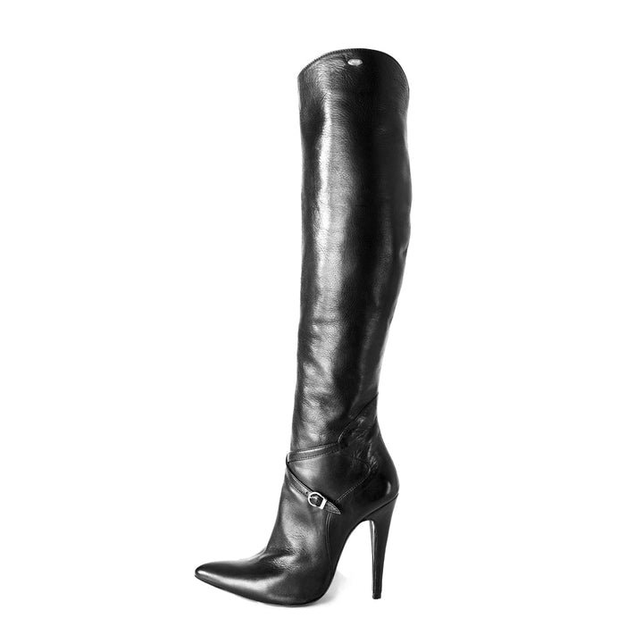 Bottes à talons hauts style bottes d'équitation (modèle 304) cuir noir