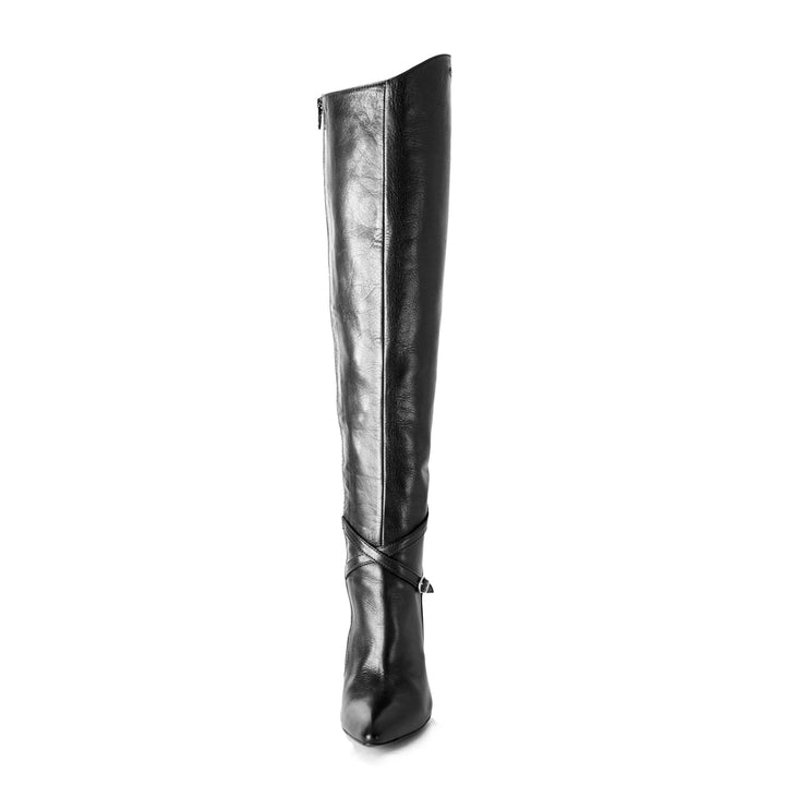 Bottes à talons hauts style bottes d'équitation (modèle 304) cuir noir