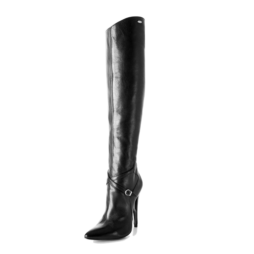 Bottes à talons hauts style bottes d'équitation (modèle 304) cuir noir
