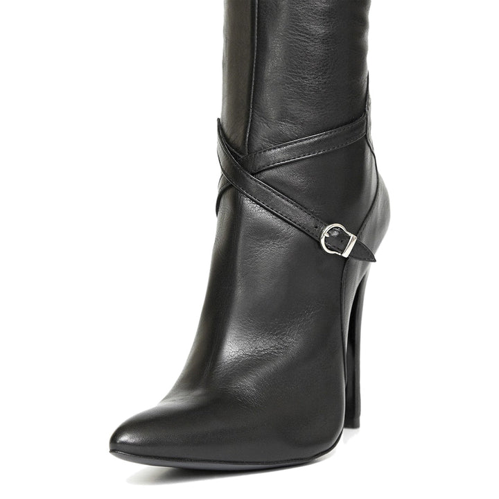 Bottes à talons hauts style bottes d'équitation (modèle 304) cuir noir