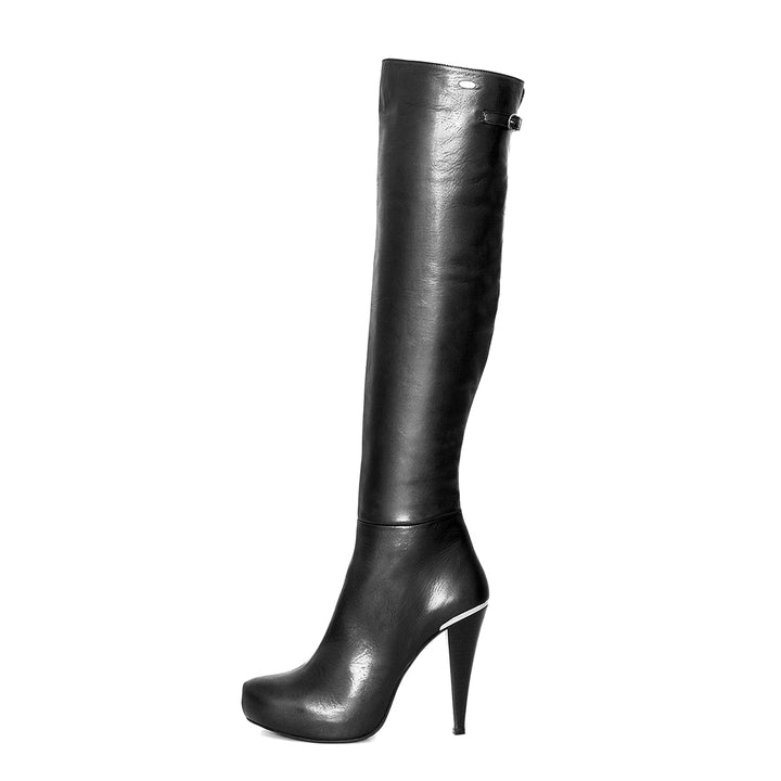 Cuissardes à talon haut et plateforme (modèle 306) cuir noir