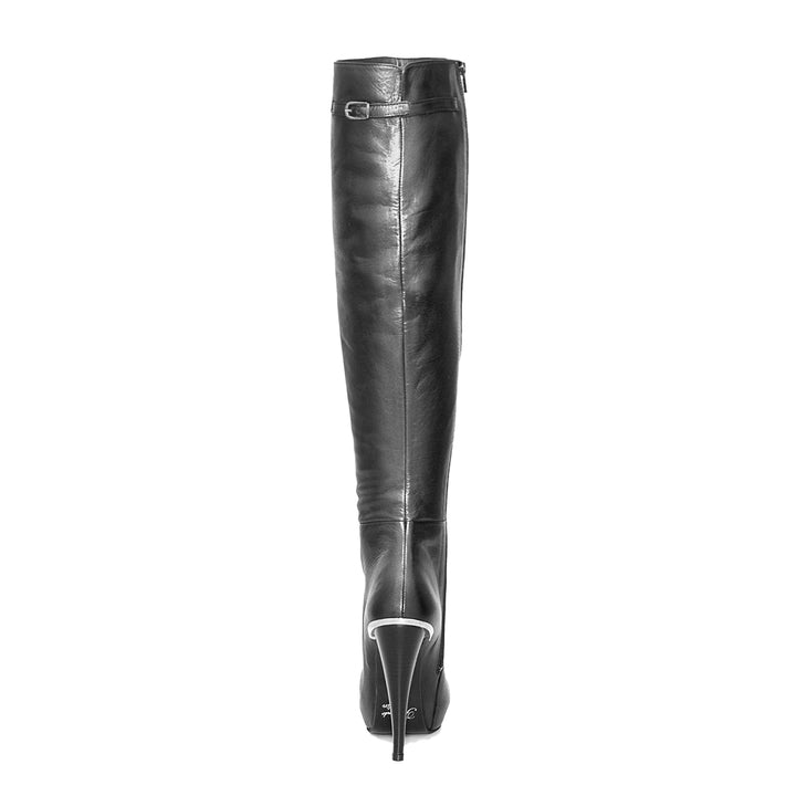Cuissardes à talon haut et plateforme (modèle 306) cuir noir