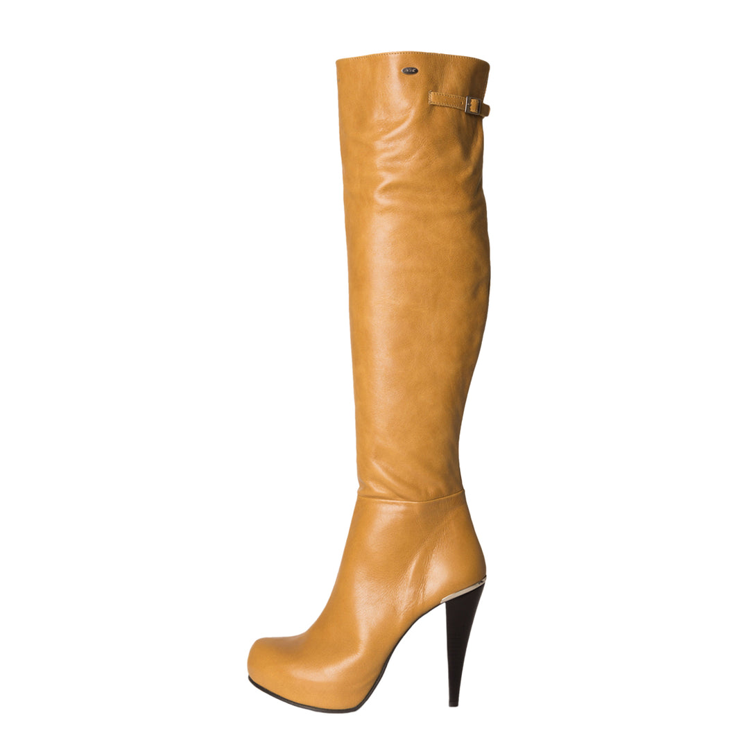 Cuissardes à talon haut et plateforme (modèle 306) cuir camel