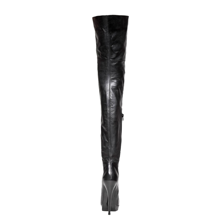 Thigh high boots with stiletto heels and platform (model 310) black leather