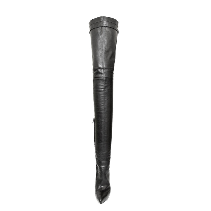 Super lange Overkneestiefel Schnalle (Modell 316) Leder grau