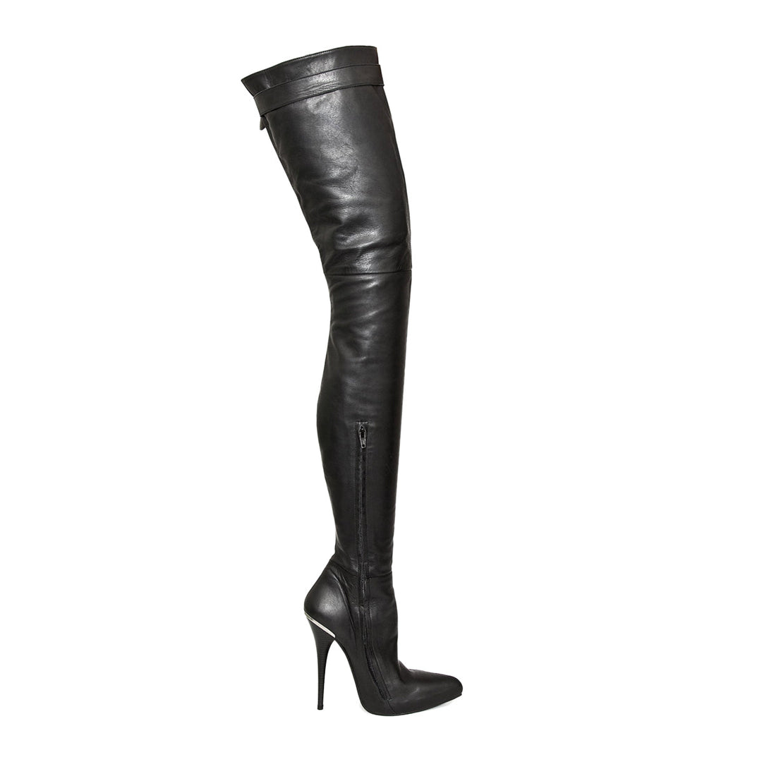 Super lange Overkneestiefel Schnalle (Modell 316) Leder grau