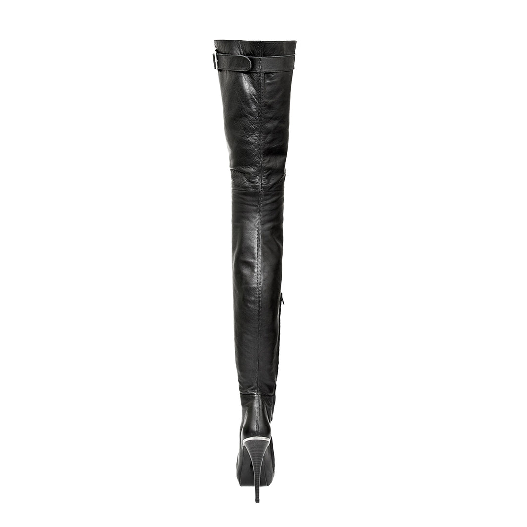 Super long boots with buckle (model 316) leather black