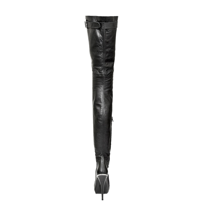 Super lange Overkneestiefel Schnalle (Modell 316) Leder grau
