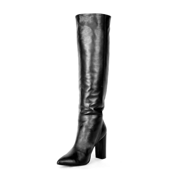 Bottes à tige large et talon bloc (modèle 340) cuir embossé noir