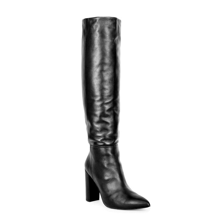 Bottes à tige large et talon bloc (modèle 340) cuir embossé noir