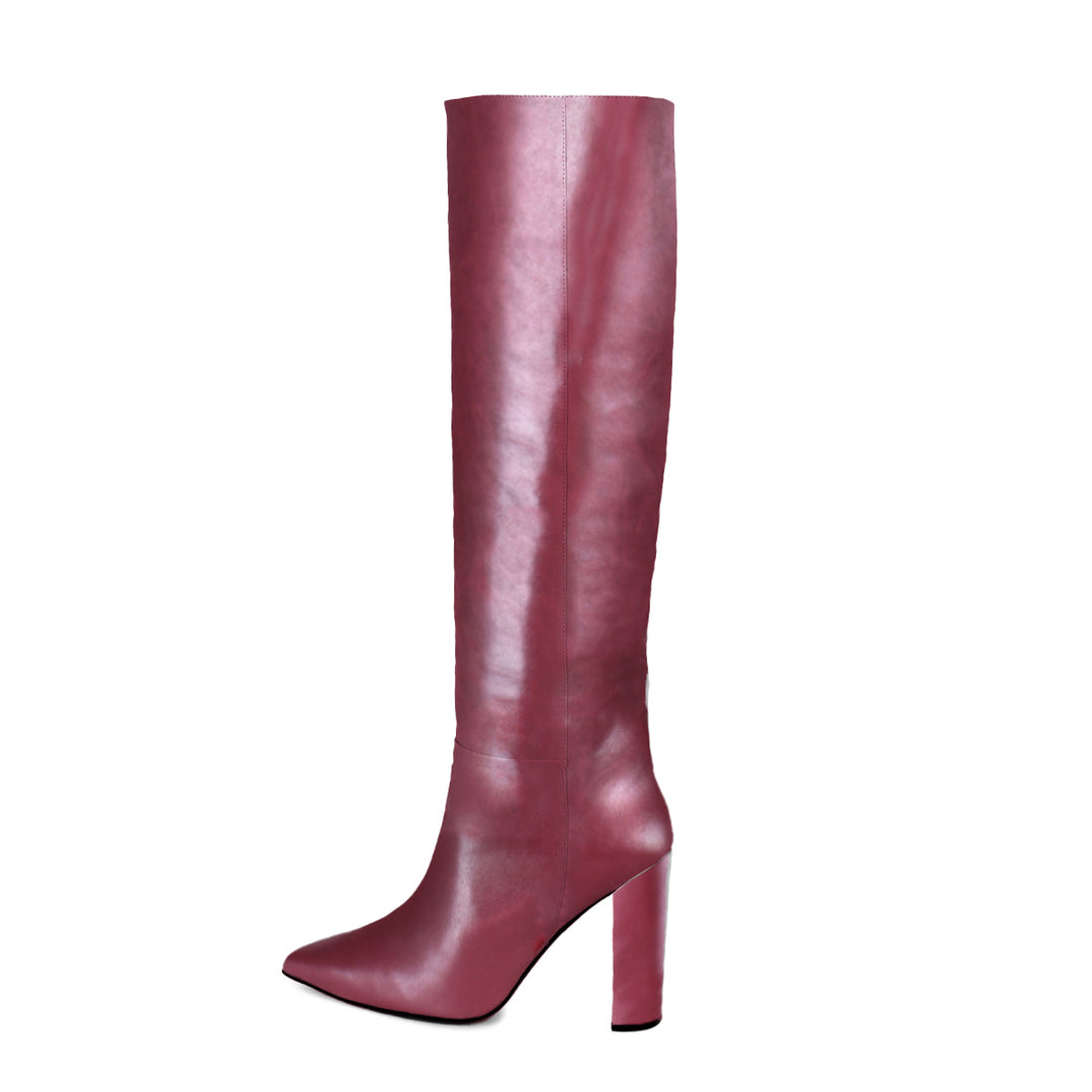 Knee-high boots with wide shaft and block heel (model 340) leather oxblood