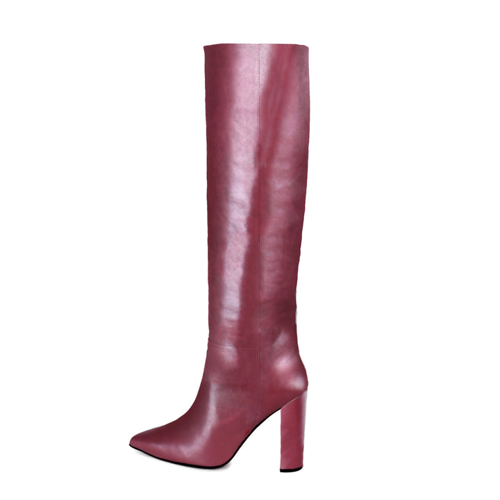Knee-high boots with wide shaft and block heel (model 340) leather oxblood