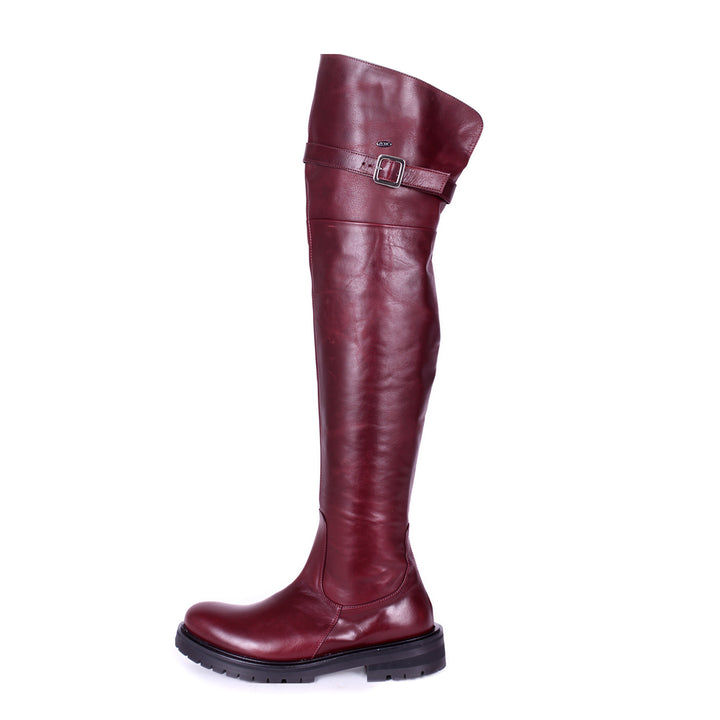 Botas altas con suela perfilada y hebilla (modelo 350) cuero burdeos