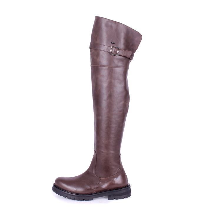 Cuissardes à semelle profilée et boucle (modèle 350) cuir marron