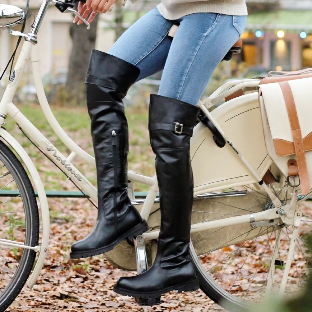 Over-the-knee boots with Profile sole and strap (model 350) leather bordeaux 46 / Made to measure Over-the-knee boots with Profile sole and strap (model 350) leather bordeaux 46 / Made to measure