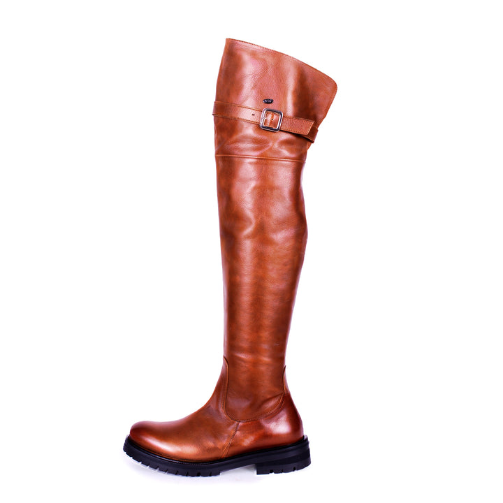 Botas altas con suela perfilada y hebilla (modelo 350) cuero marrón