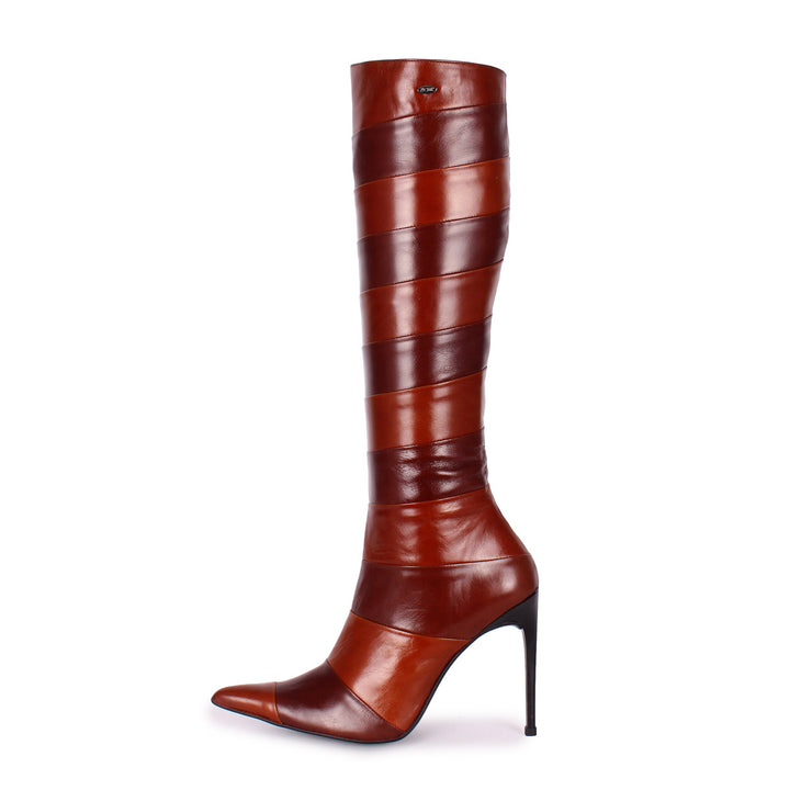 Knee-high boots in segmented leather (model 365) leather brown bicolor