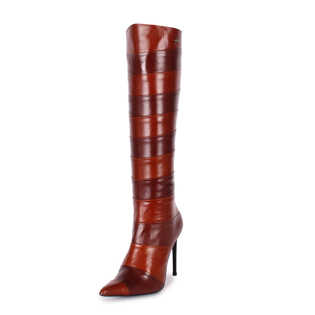 Knee-high boots in segmented leather (model 365) leather brown bicolor