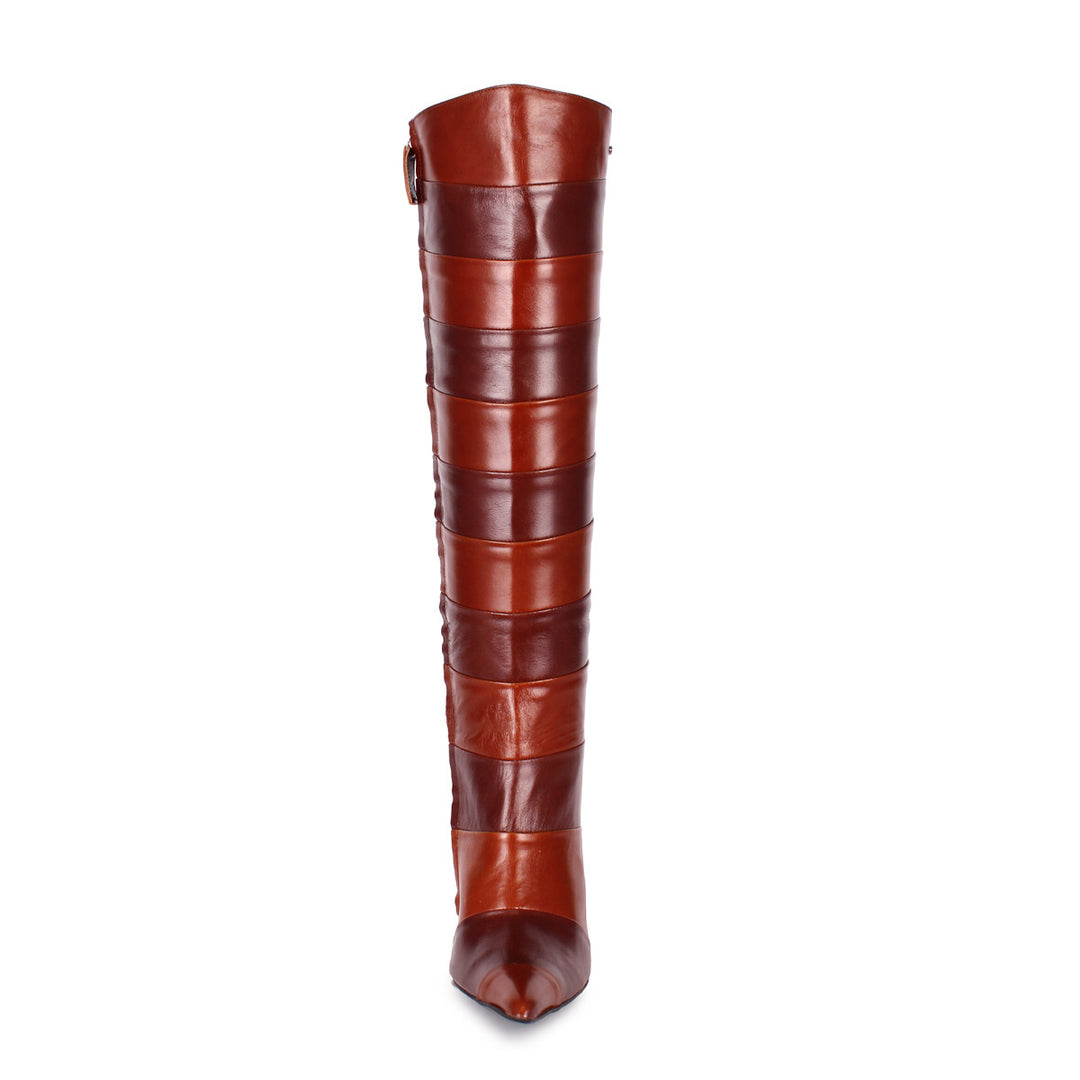 Knee-high boots in segmented leather (model 365) leather brown bicolor