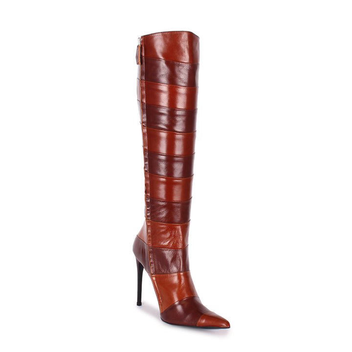 Knee-high boots in segmented leather (model 365) leather brown bicolor