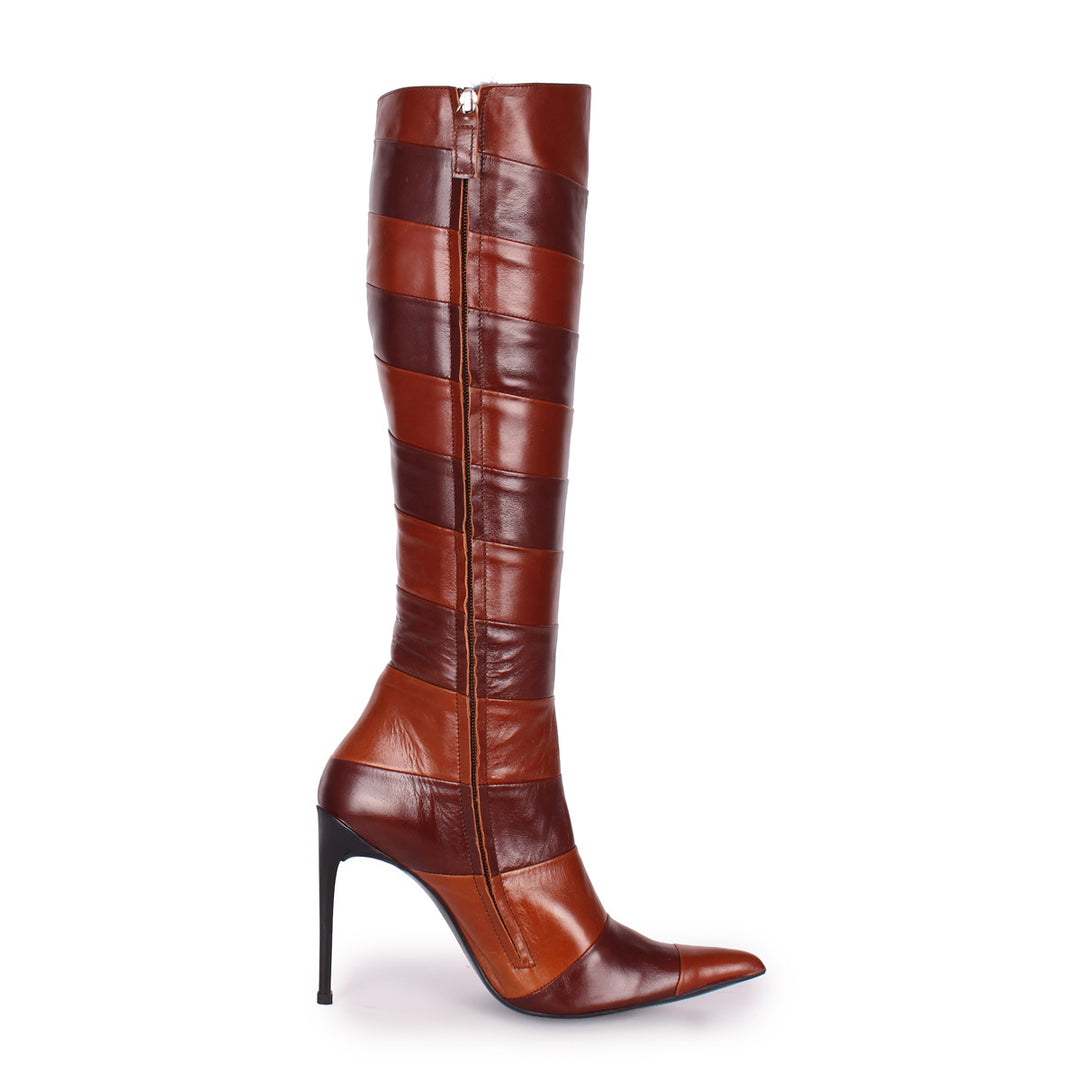 Knee-high boots in segmented leather (model 365) leather brown bicolor