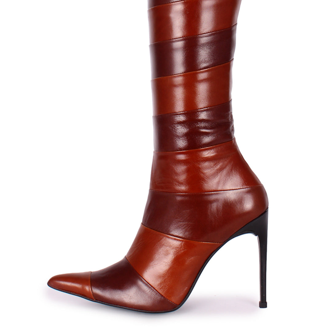 Knee-high boots in segmented leather (model 365) leather brown bicolor