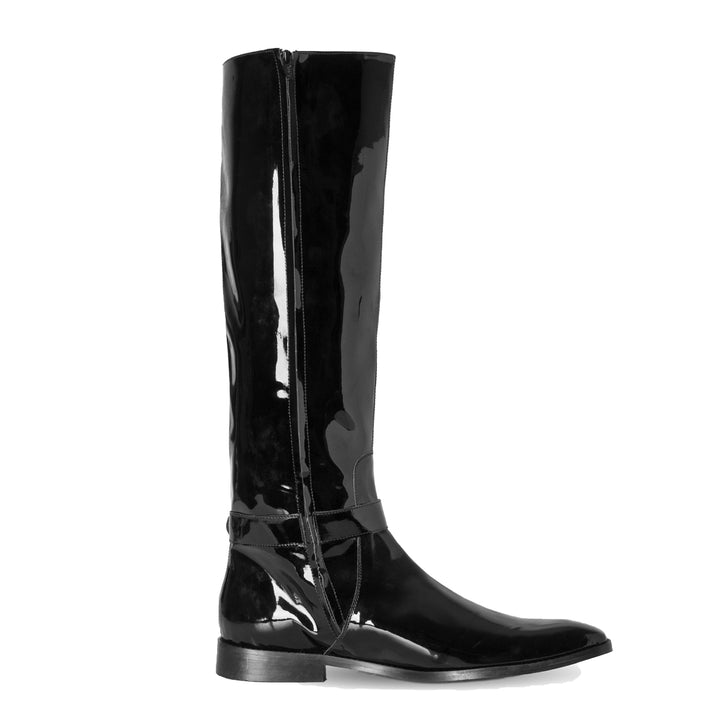 Herrenstiefel kniehoch mit Schnalle (Modell 400) Vinyl schwarz