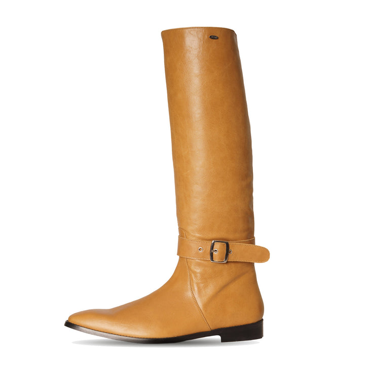 Herrenstiefel kniehoch mit Schnalle (Modell 400) Leder camel