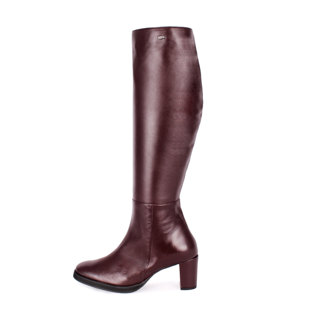 Knee-high boots with small block heel (model 407) leather bordeaux