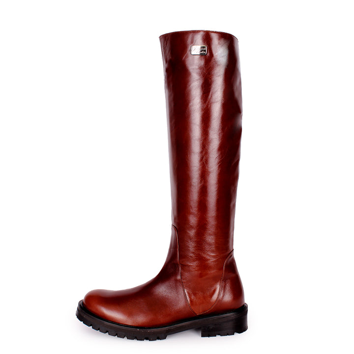 Knee-high leather boots with profile sole (model 409) leather dark brown