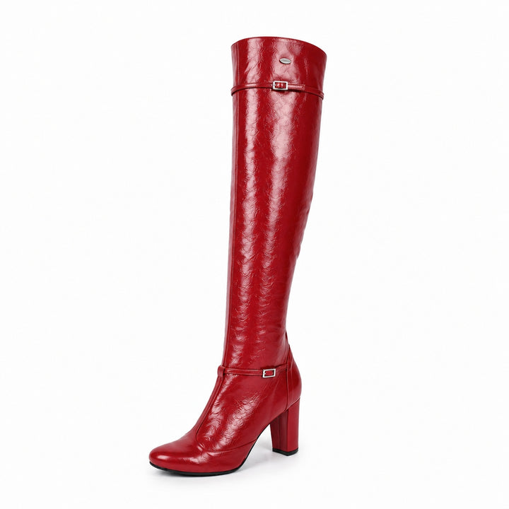 Over-the-knee boots Mary Jane style (model 418) patent leather oxblood