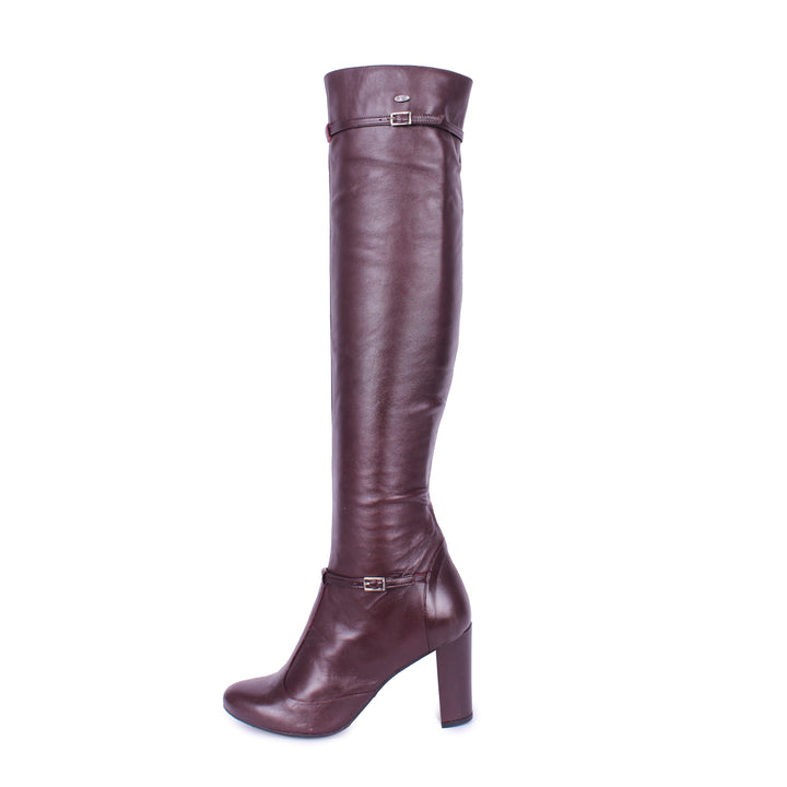 Cuissardes style Mary Jane (modèle 418) cuir bordeaux